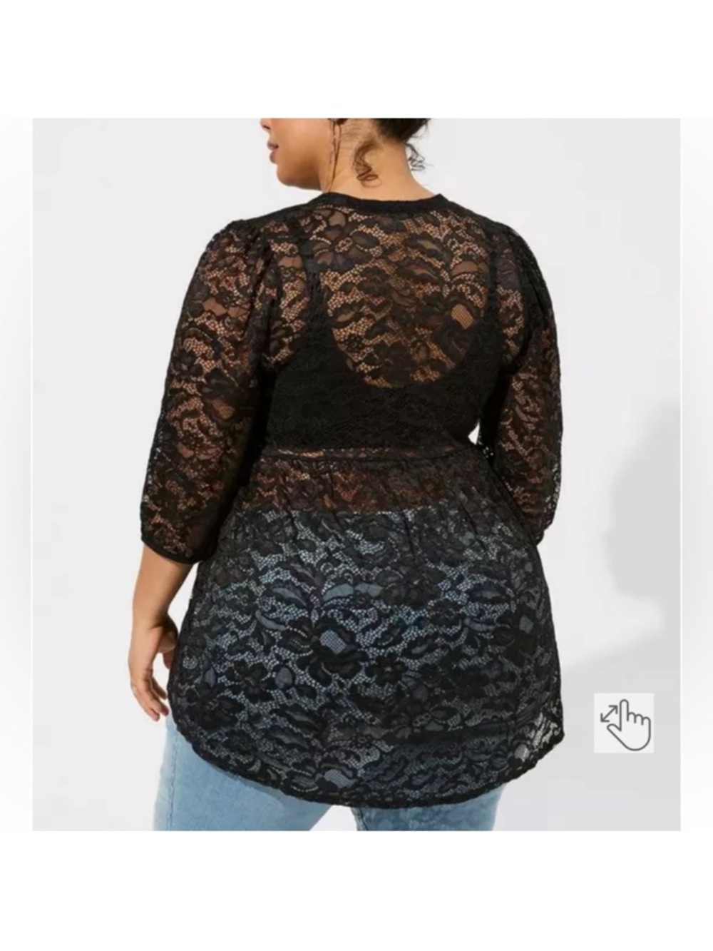 Torrid Black Floral Lace V-Neck Long Sleeve  button down tunic 3XL - Picture 9 of 9